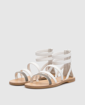 Brunello Cucinelli Дятячі білі шкіряні сандалі з ланцюжком моніль BZSSOZC226