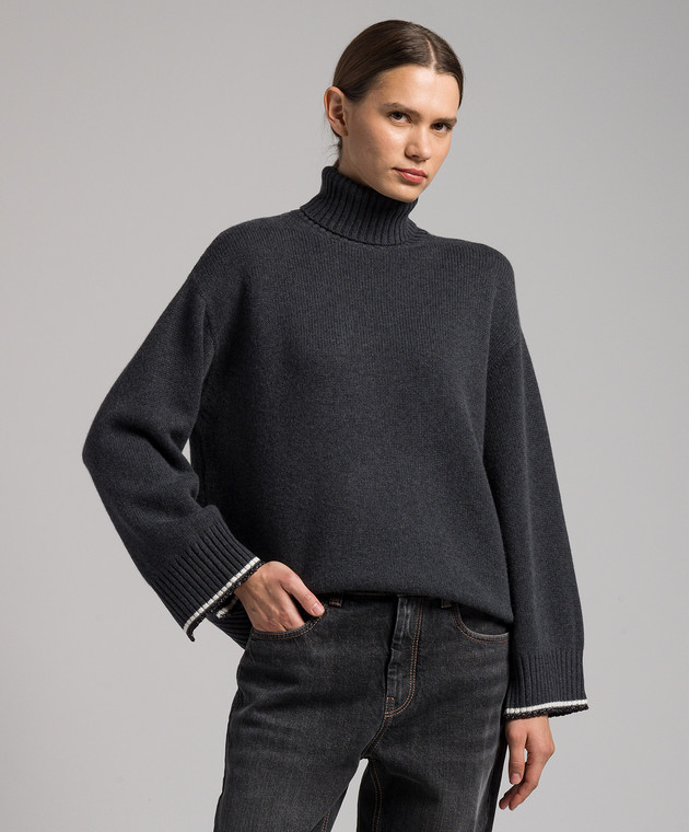 Brunello Cucinelli Серый свитер из шерсти, кашемира и шелка с цепочкой мониль и люрексом M16523403 изображение 3