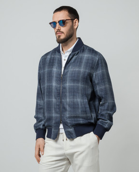 ISAIA Синий бомбер из шерсти, шелка и льна в клетку SW722697522