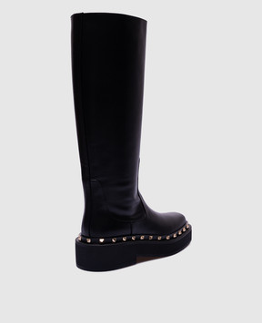 Valentino Чорні шкіряні чоботи Rockstud 3W2S0HD8RPX