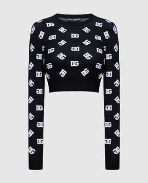 Dolce&Gabbana Черный укороченный джемпер с жаккардовым узором логотипа монограммы. FXI12TJAIK3