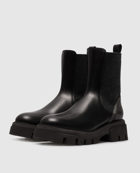 Brunello Cucinelli Черные кожаные челси с цепочкой мониль MZIDG2535