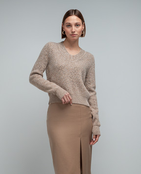 Ermanno Scervino Коричневый пуловер из шерсти и кашемира с кристаллами D435M714CTBSB