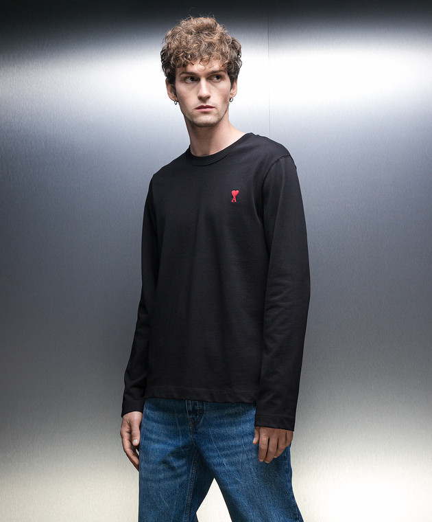 Ami Paris Черный лонгслив с вышивкой логотипа UTS205726 изображение 3