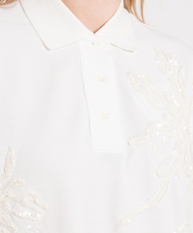 Brunello Cucinelli White polo with embroidery and sequins M0T63SY705 изображение 5