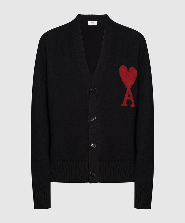 Ami Alexandre Mattiussi Black cardigan made of wool with a pattern BFUKC006018