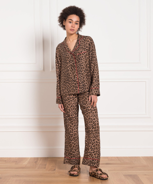 Simonetta Ravizza Brown animal print silk pajamas PJ01T29 изображение 2