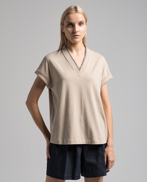 Brunello Cucinelli Бежева футболка з ланцюжком моніль M0T18BD222