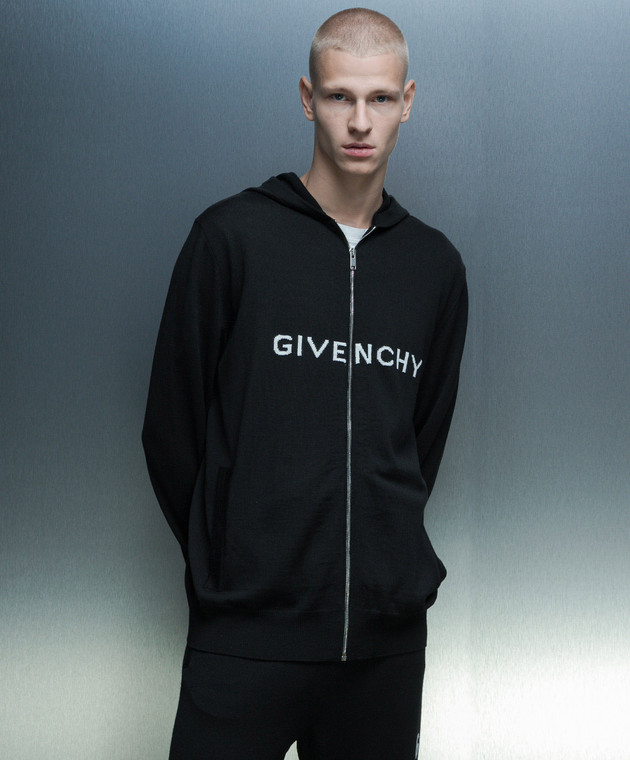 Givenchy Черная спортивная кофта из шерсти с логотипом BM90N84YER изображение 3