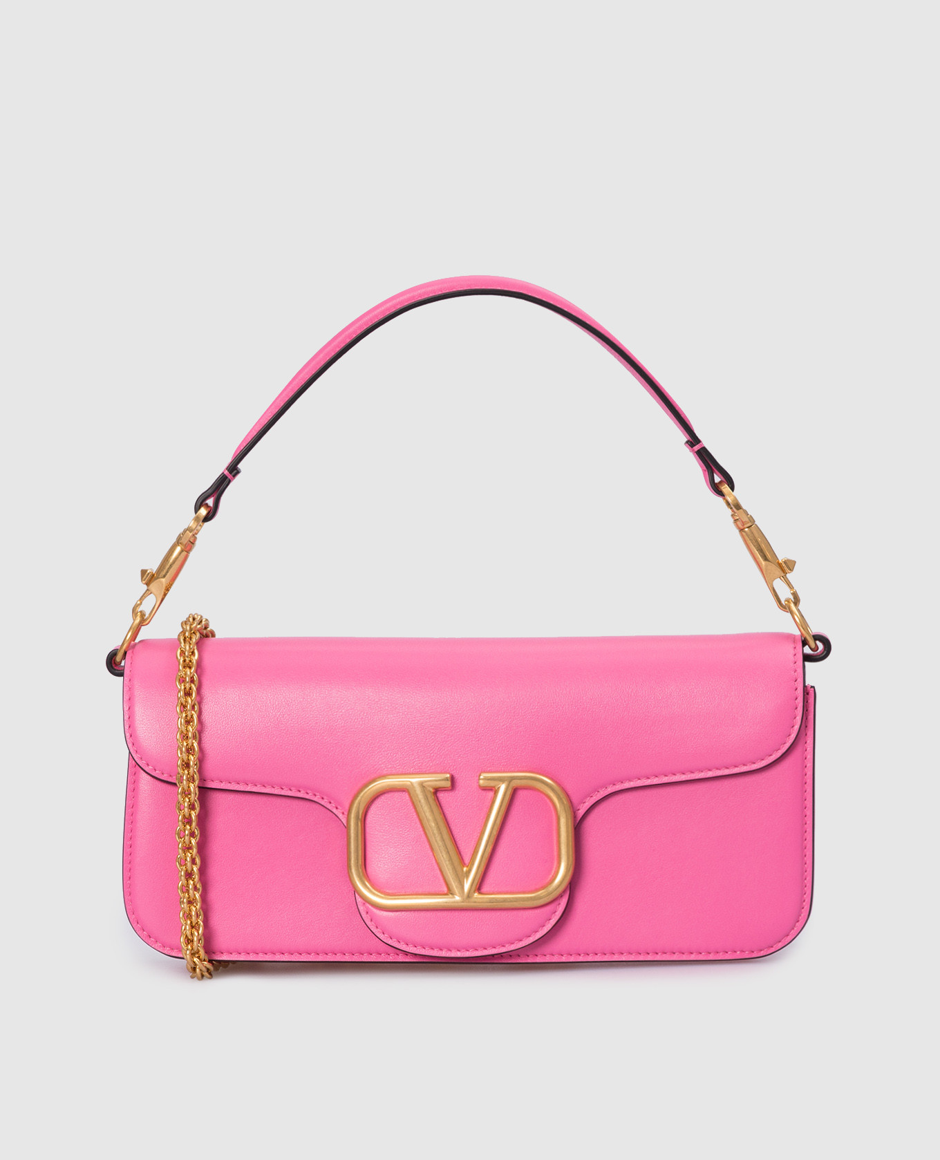 Розовая кожаная сумка с эмблемой VLogo Signature