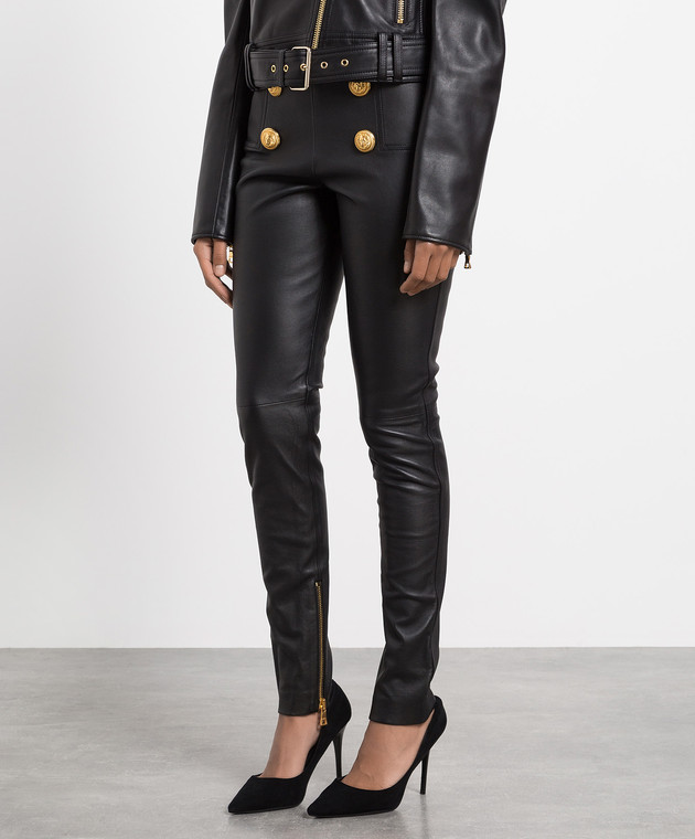Balmain - Black leather pants YF1QD006LB63 - buy with Sweden