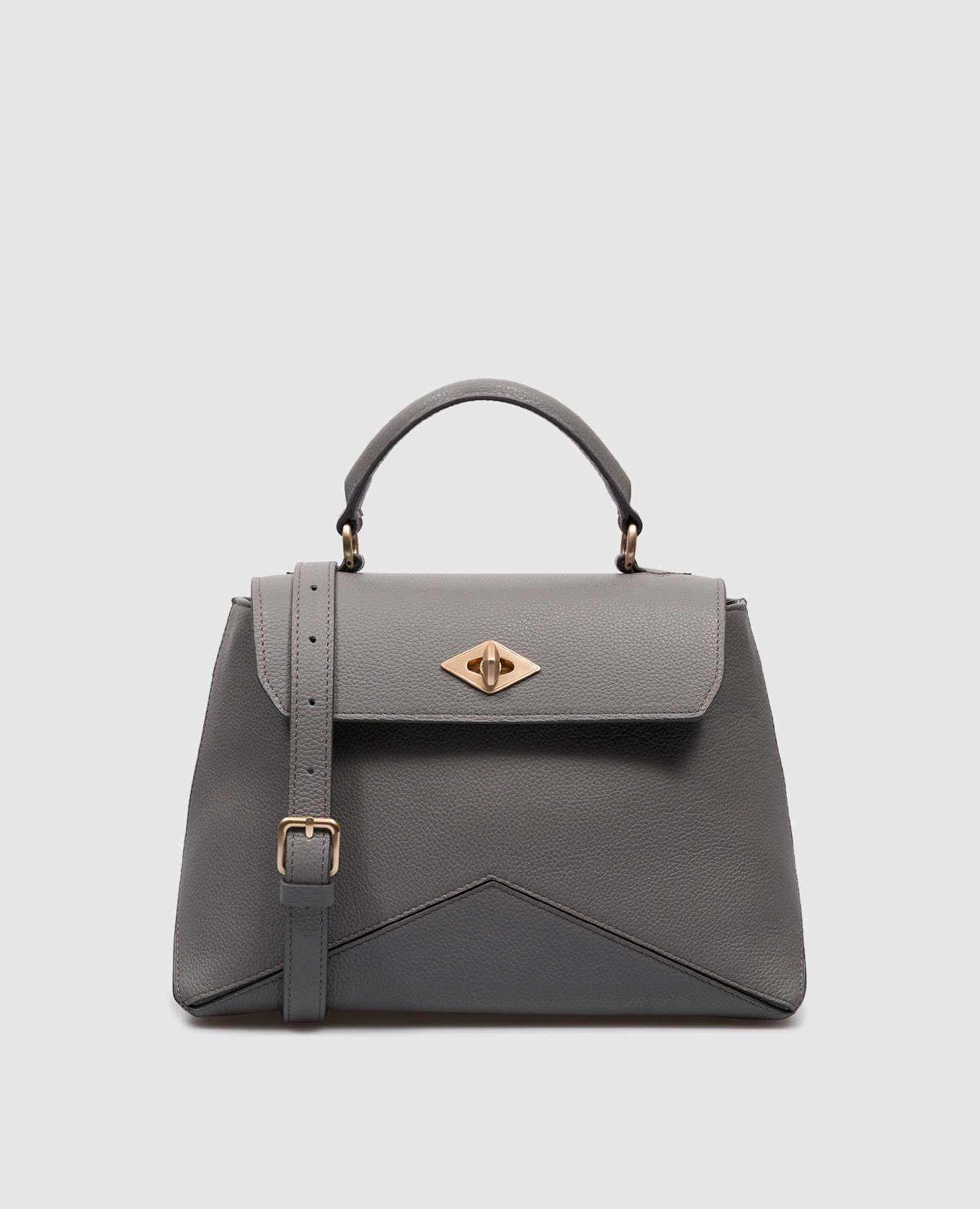 

Серая кожаная сумка Diamond Bag с акцентными швами, Серый, Сумки на плечо