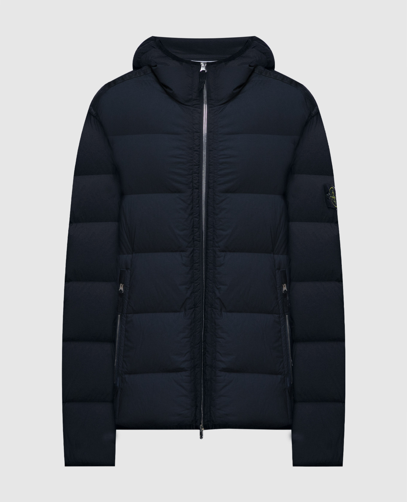 Blue down jacket with logo patch