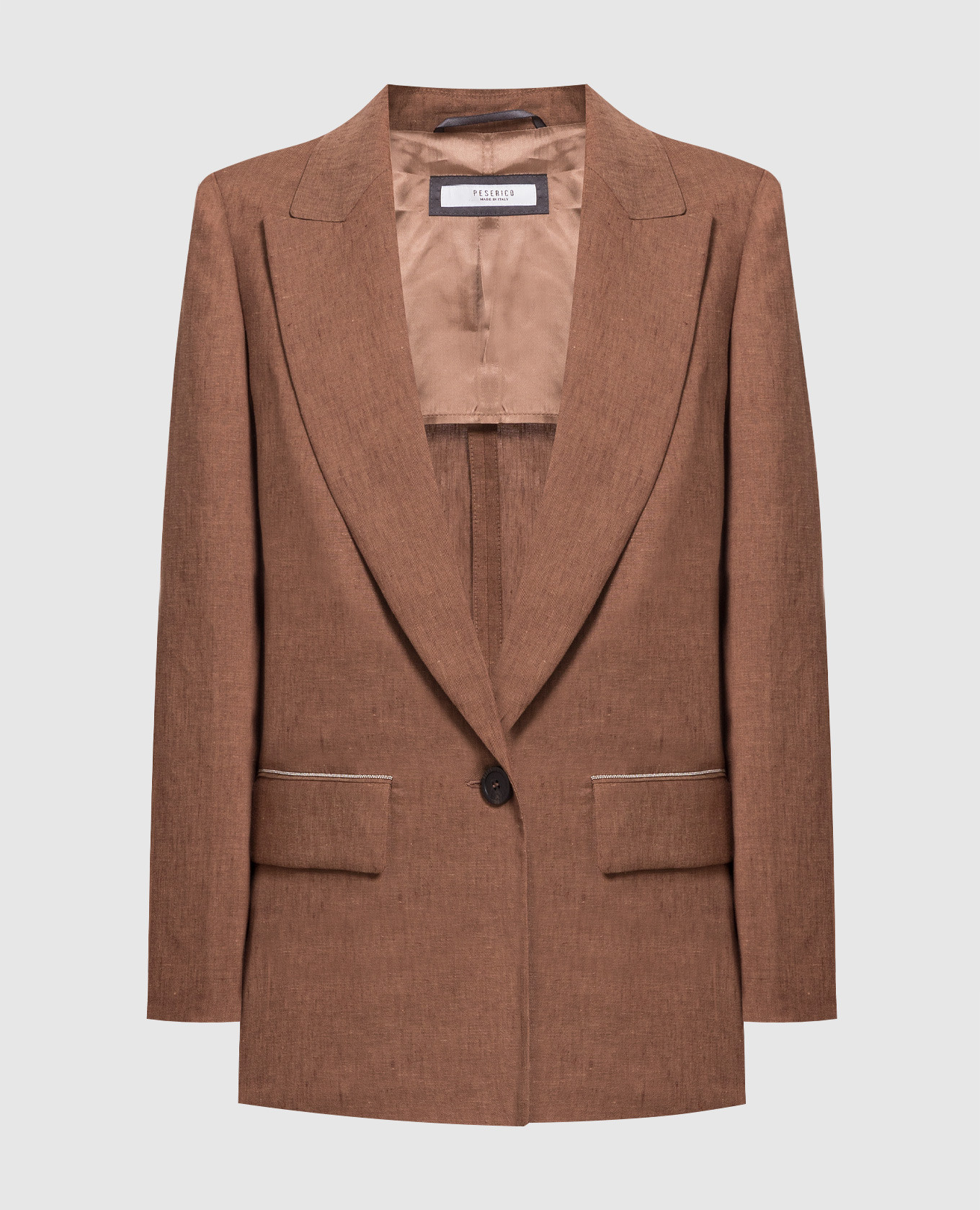 

Коричневый жакет из льна с цепочкой мониль, Жакеты