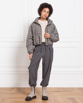 Brunello Cucinelli Серая пуховая куртка в клетку с пайетками MD5402757P