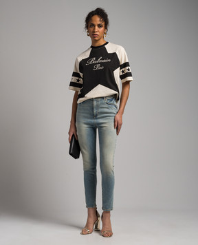 Balmain Блакитні джинси-скіні з ефектом потертості з вишивкою логотипа CF1MG020DE04
