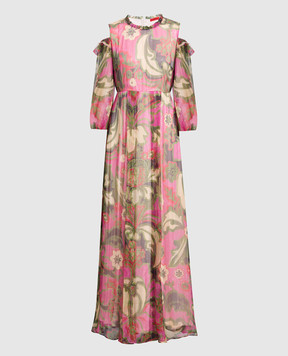 Max & Co Розовое платье макси из шелка в цветочный принт с люрексом. LORELLA