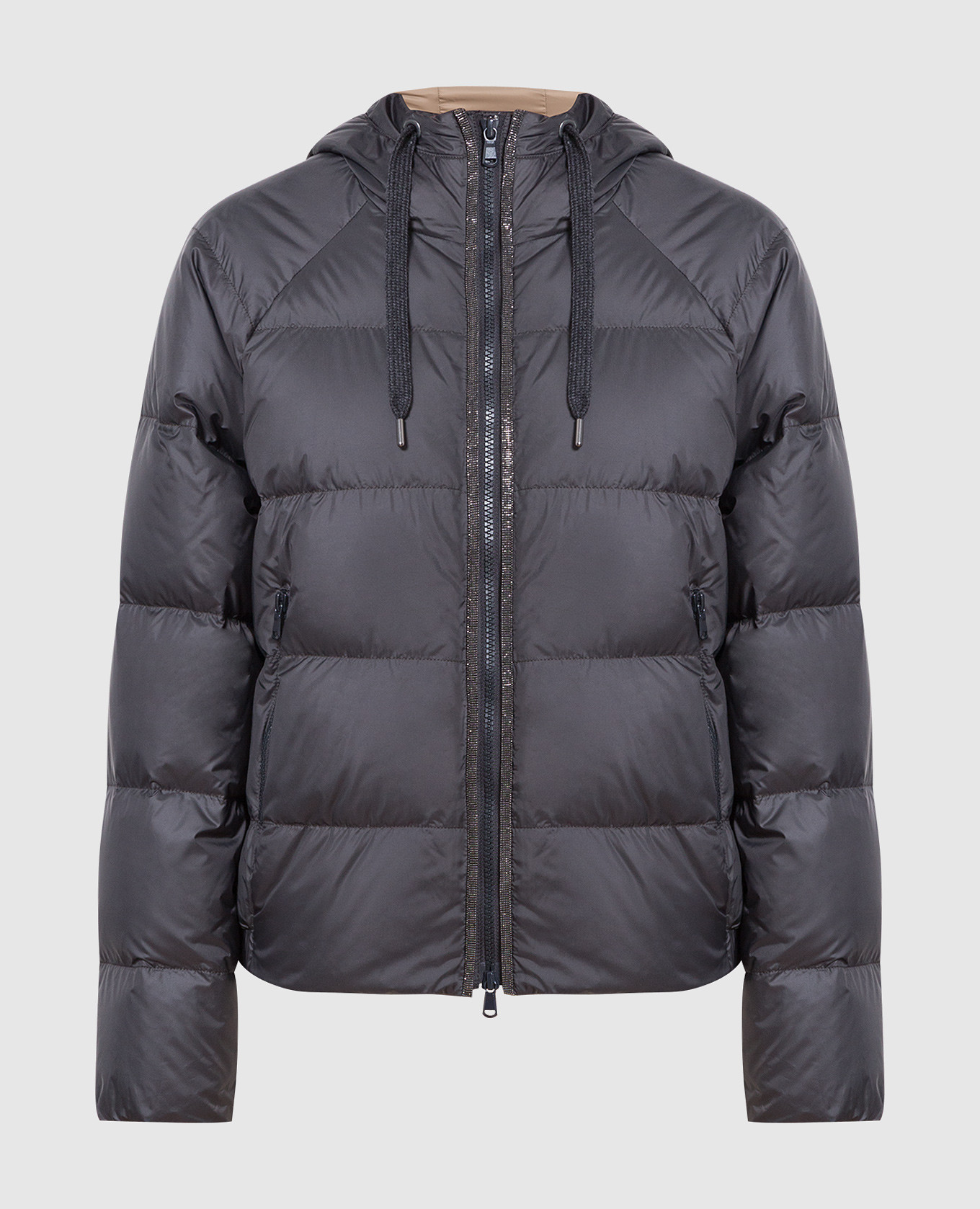 Gray down jacket with monil chain