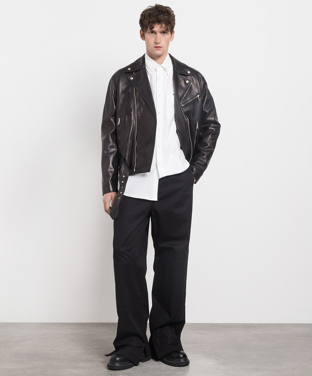 Palm Angels Black leather jacket with logo print PMJG011E23LEA001m image 2