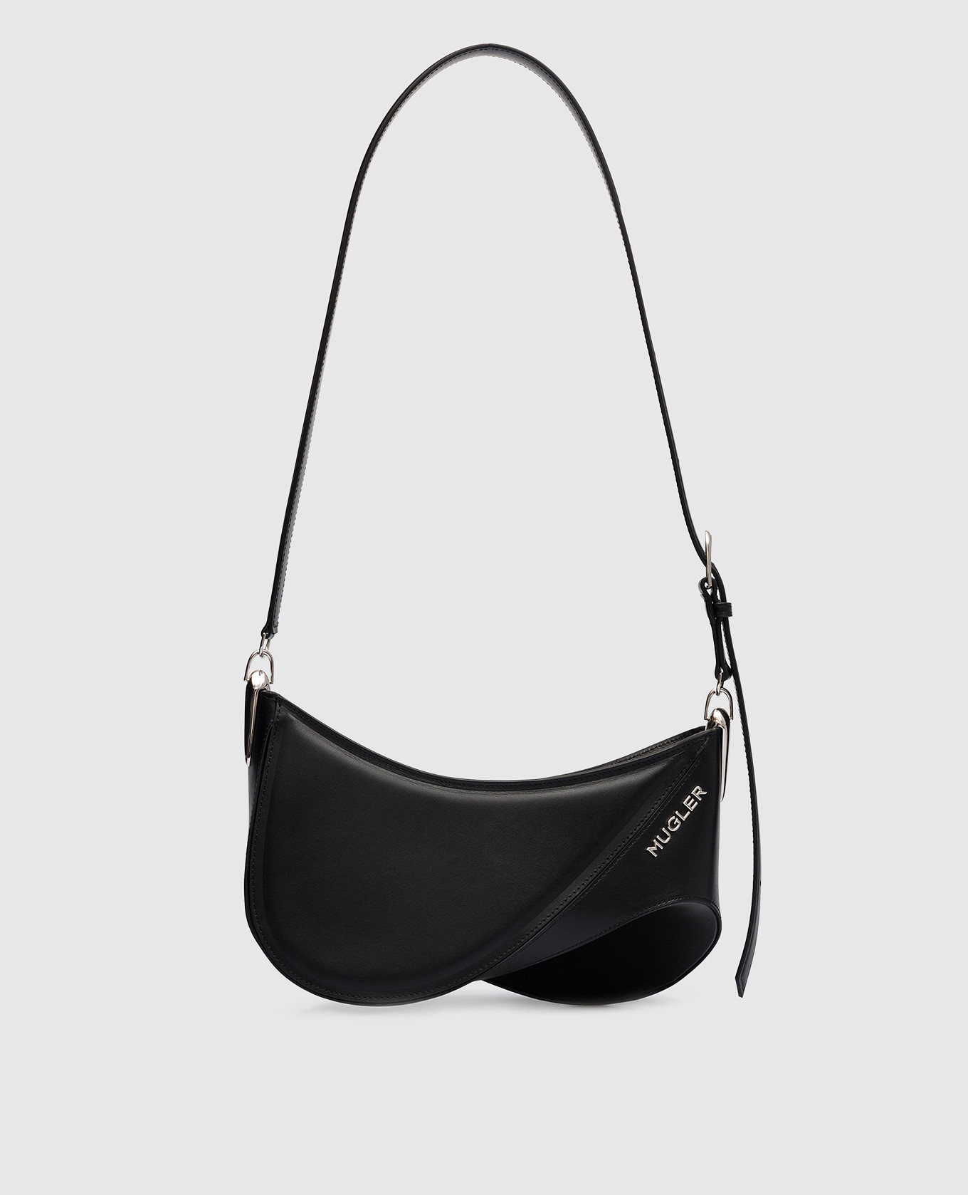 

Черная кожаная сумка-хобо Spiral Curve 01 с логотипом, Черный, Сумки через плечо