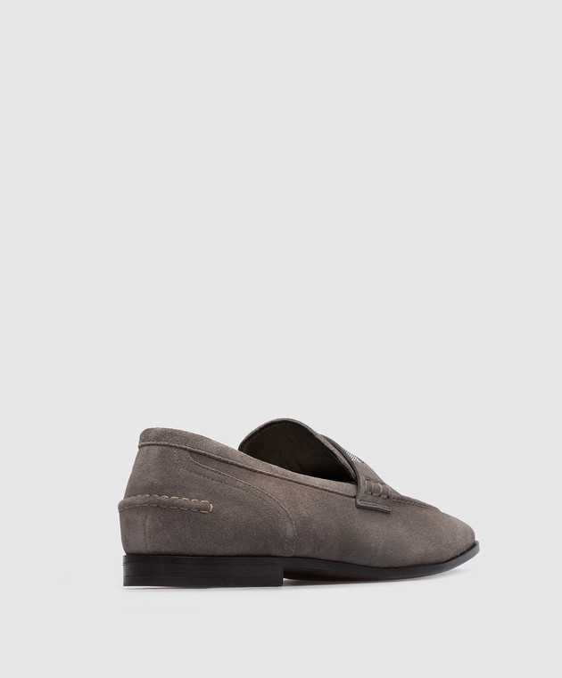 Brunello Cucinelli Темно-серые замшевые лоферы с цепочкой мониль MZSFC2278P изображение 3