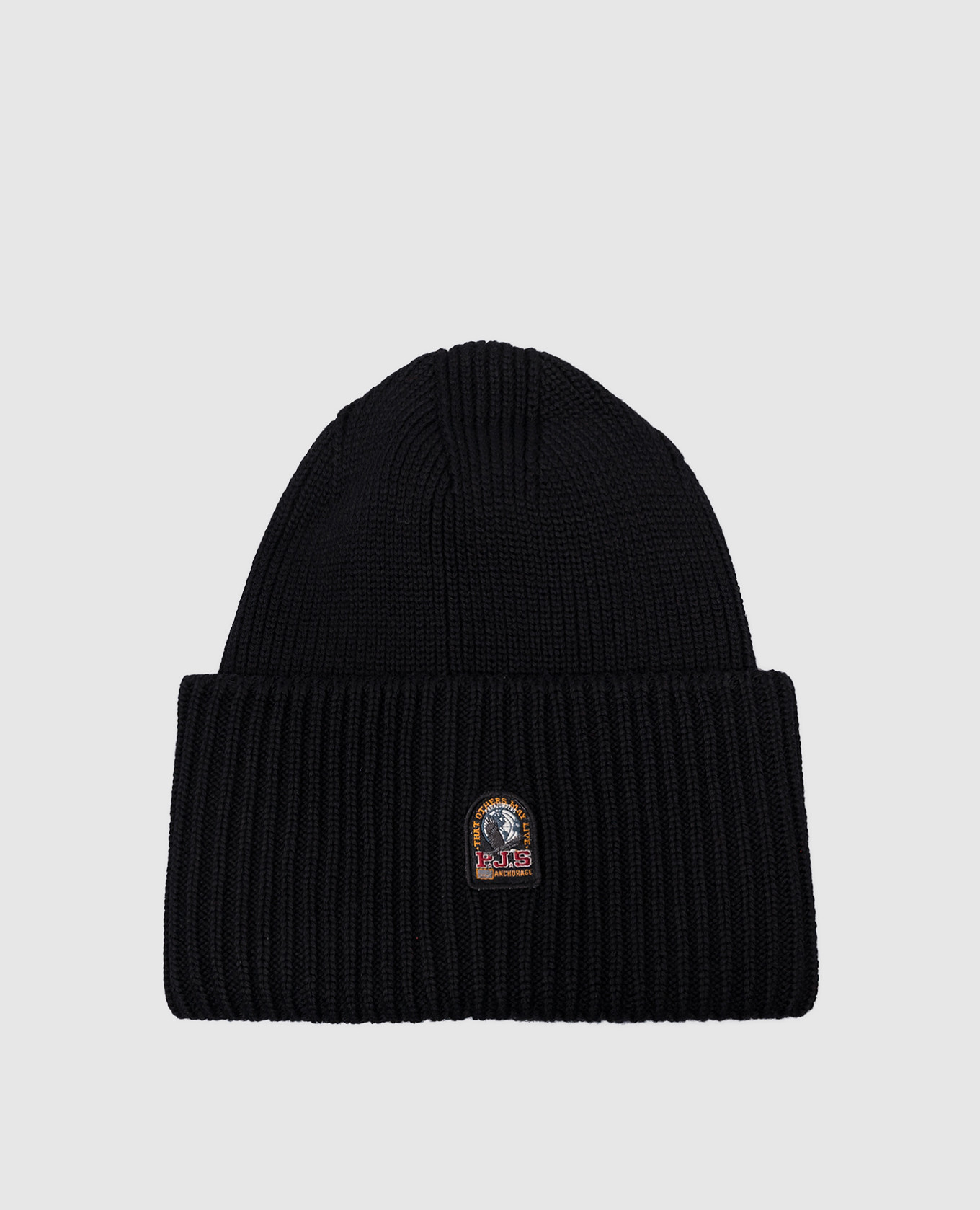 Basic black wool cap with logo patch