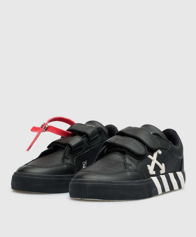 Off-White Детские черные кожаные кеды Vulcanized с логотипом OBIA005C99LEA001 изображение 2