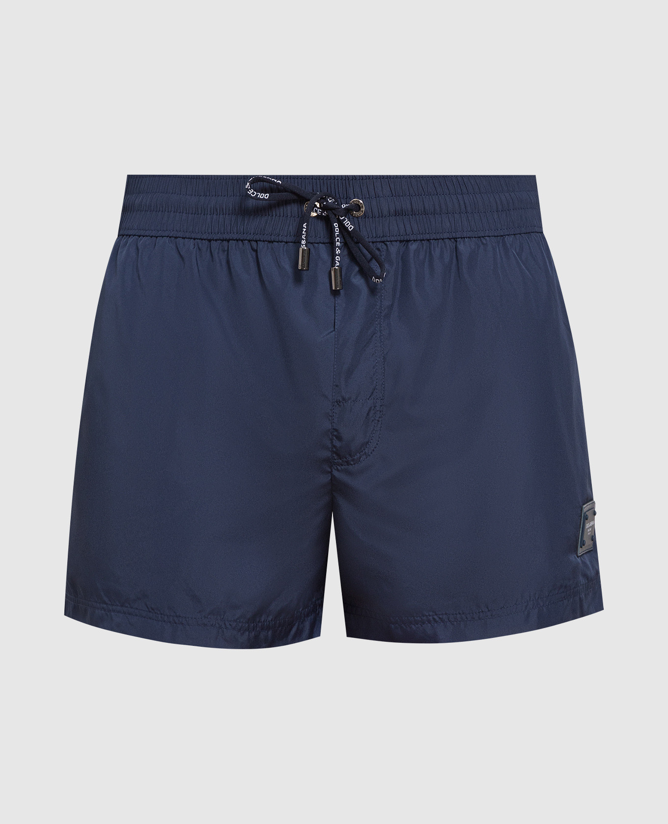 Blue swim shorts with logo patch