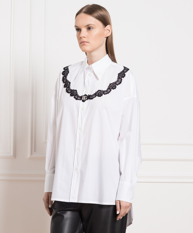 Dolce&Gabbana White shirt with contrasting lace F5Q62TFU5T9 изображение 3