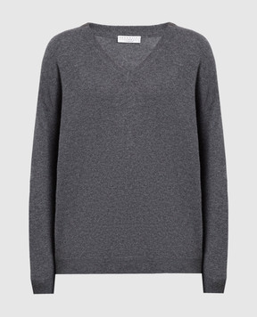 Brunello Cucinelli Темно-сірий пуловер із кашеміру з еколатунню M12183602P