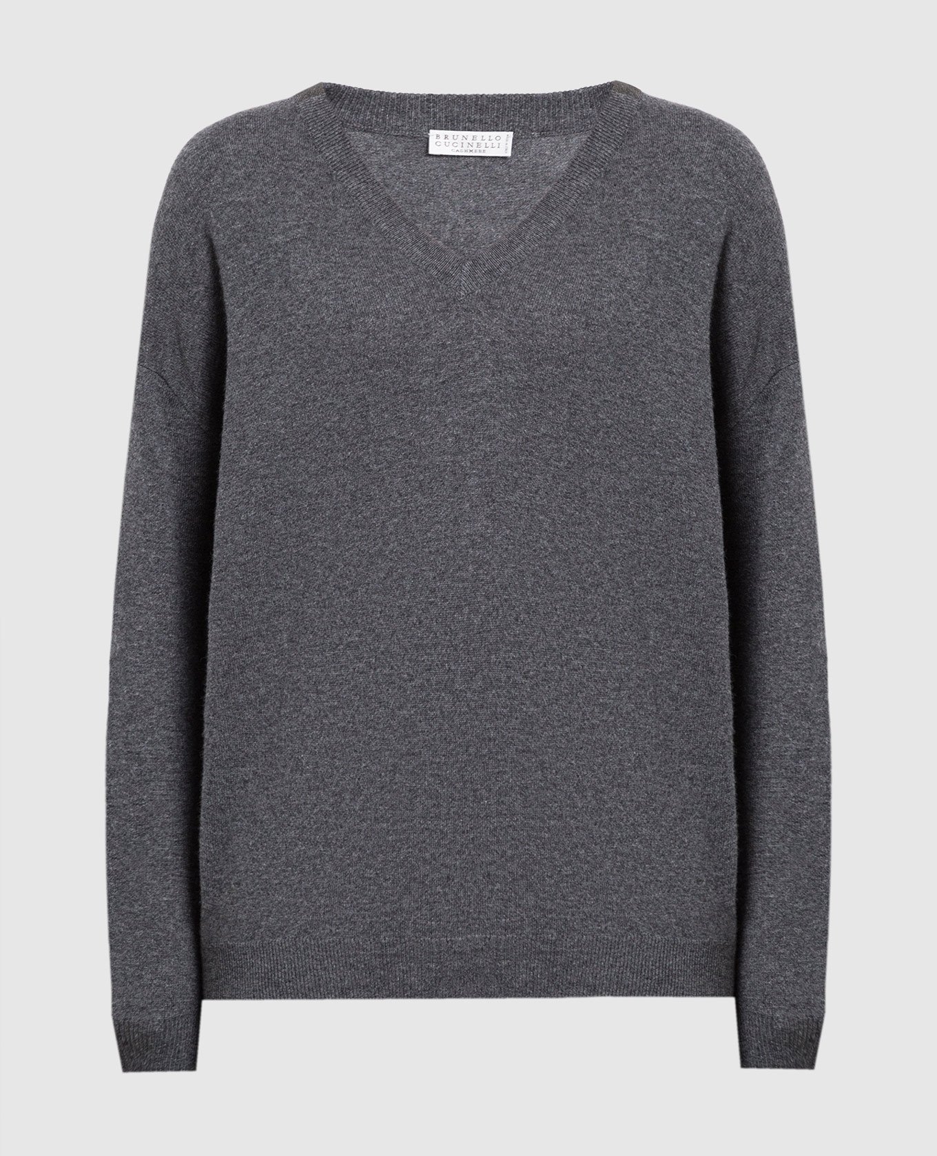 Dark gray cashmere pullover with eco-brass
