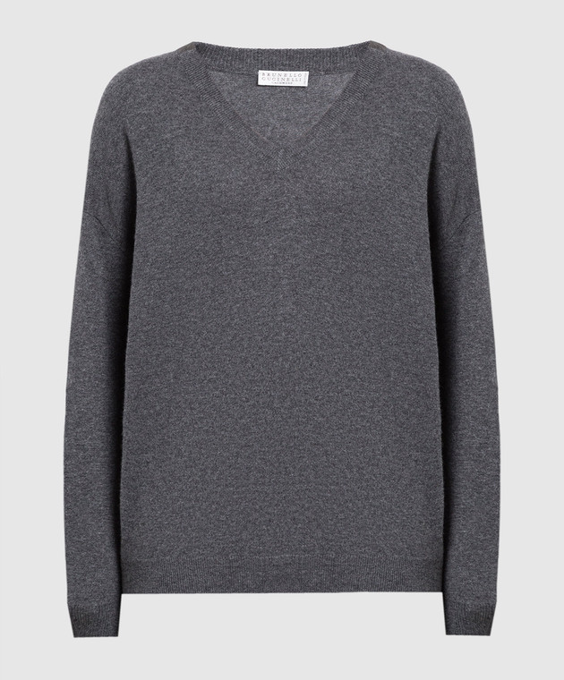 Brunello Cucinelli Pull en cachemire gris fonc avec co laiton