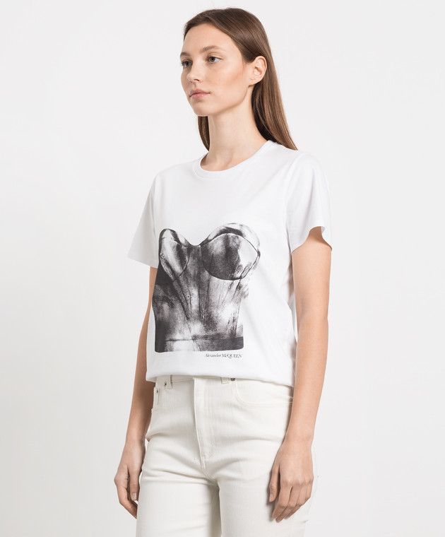 Alexander McQueen White t-shirt with bustier print 735039QZAHZ изображение 3