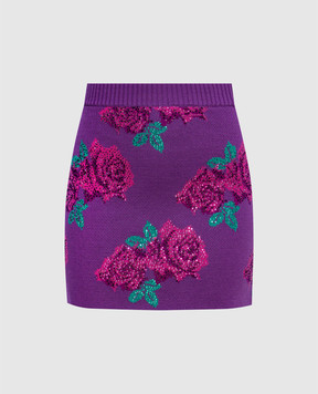Giuseppe Di Morabito Milano Фиолетовая юбка мини из шерсти в цветочный узор с кристаллами. PF23253KN262