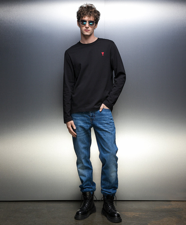 Ami Paris Черный лонгслив с вышивкой логотипа UTS205726 изображение 2