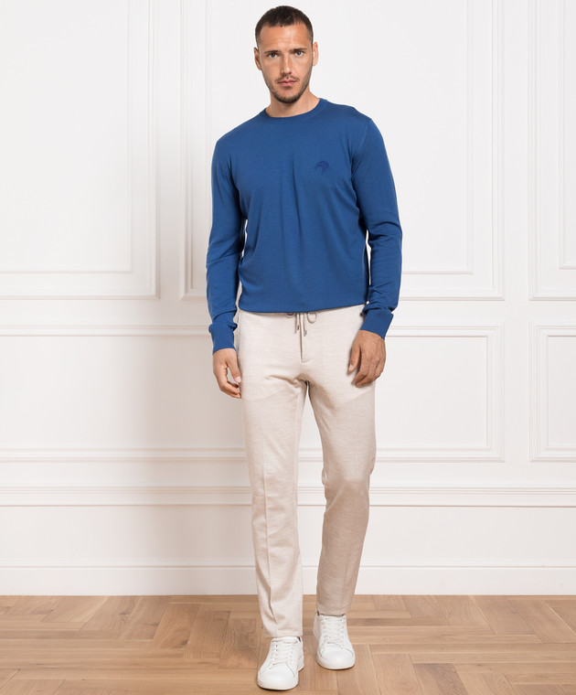 Stefano Ricci Blue wool jumper with logo embroidery K303071G01F23345 image 2