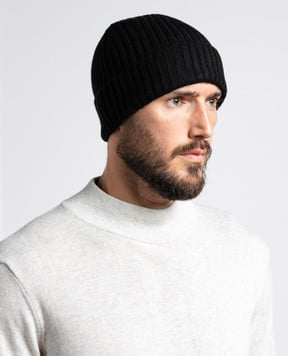 Cashmere&Whiskey Черная шапка из кашемира в рубчик 201C