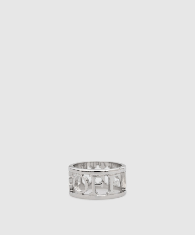 Off-White Сріблястий перстень з фактурним логотипом OMOC057S23MET001