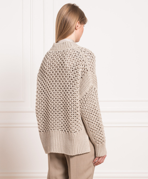 Brunello Cucinelli Бежевый кардиган с ажурной вязкой M8E367516 изображение 4