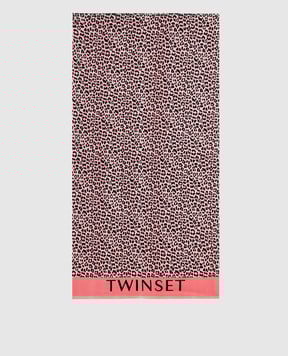 Twinset Pink towel in an animalistic print with a logo 231LB47JJ
