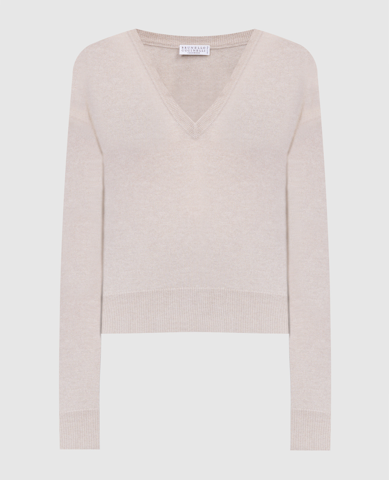 Beige cashmere pullover with monil chain