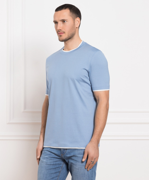 Brunello Cucinelli Блакитна футболка з ефектом накладання шарів M0T617427 зображення 3