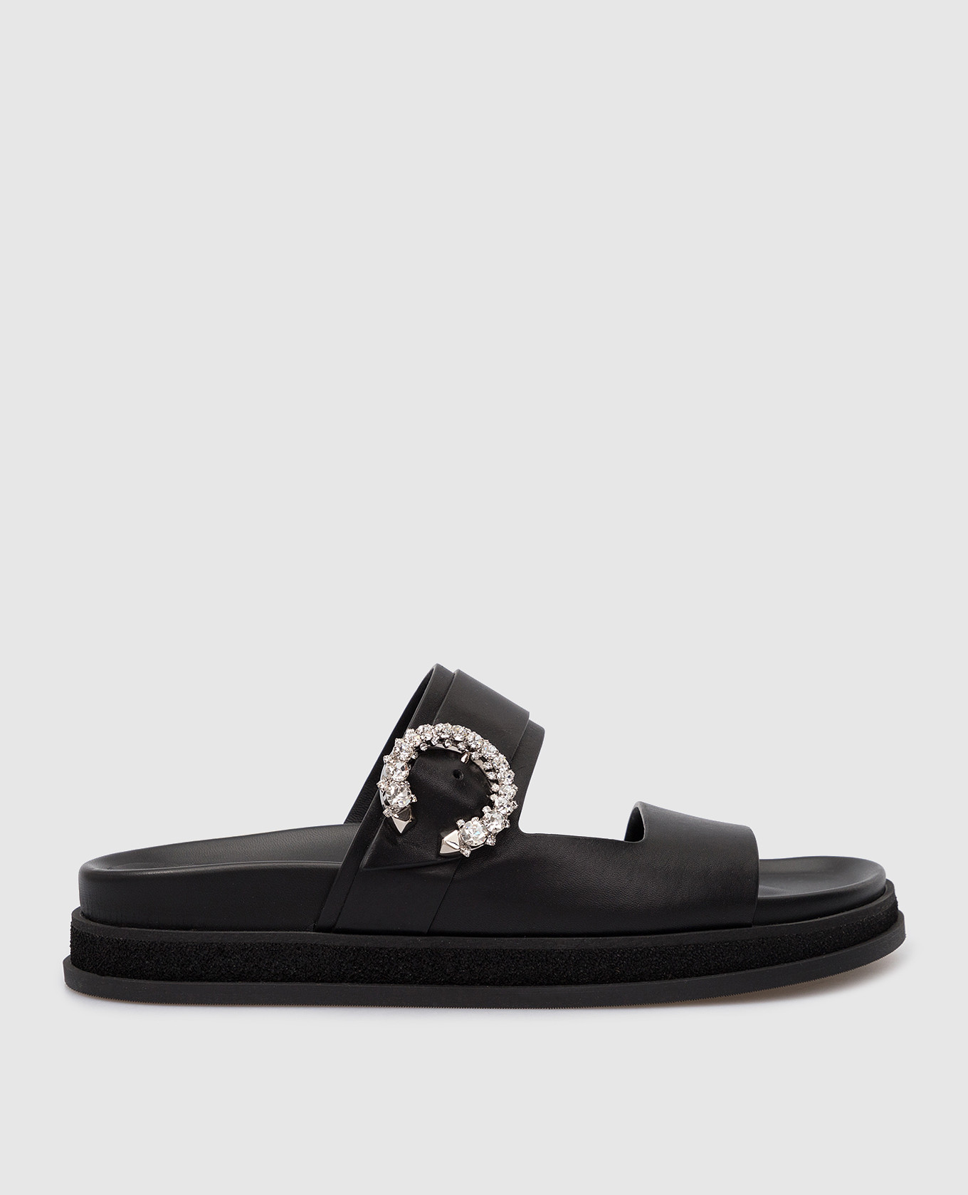 

Черные кожаные сандалии Marga Flat с кристаллами, Черный, Сандалии