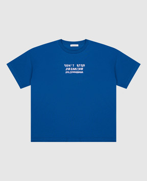 Dolce&Gabbana Дитяча синя футболка з контрастним принтом L4JTEGG7HDY814