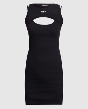 Off-White Чорна сукня міні в рубчик з принтом логотипа OWDB496F23JER001