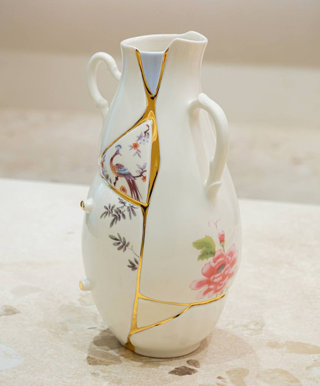 SELETTI Біла порцелянова ваза Kintsugi із оздобленням 09675 зображення 4