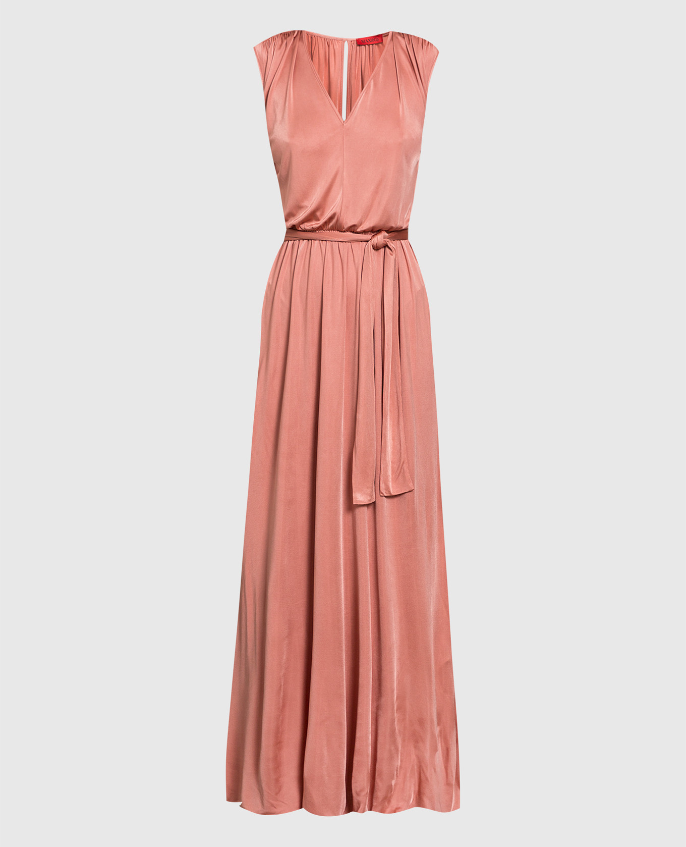 Розовое платье в пол с вырезом
