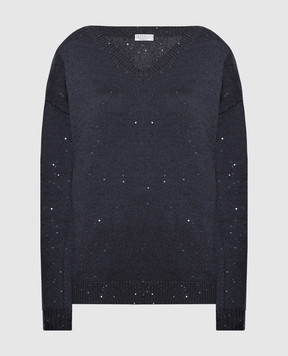 Brunello Cucinelli Сірий пуловер з кашеміру та шовку з паєтками M73539902