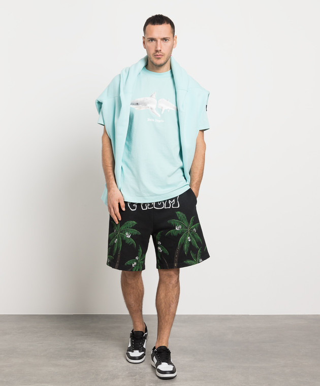 Palm Angels Голубая футболка с принтом WHITE SHARK PMAA001S23JER005 изображение 2