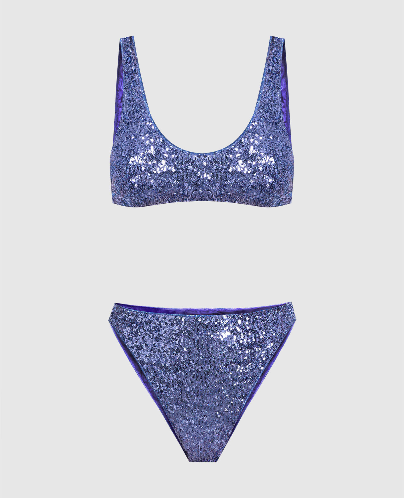 Lilac swimsuit HS22 Paillettes Sporty Bra 90s Bottom with sequins